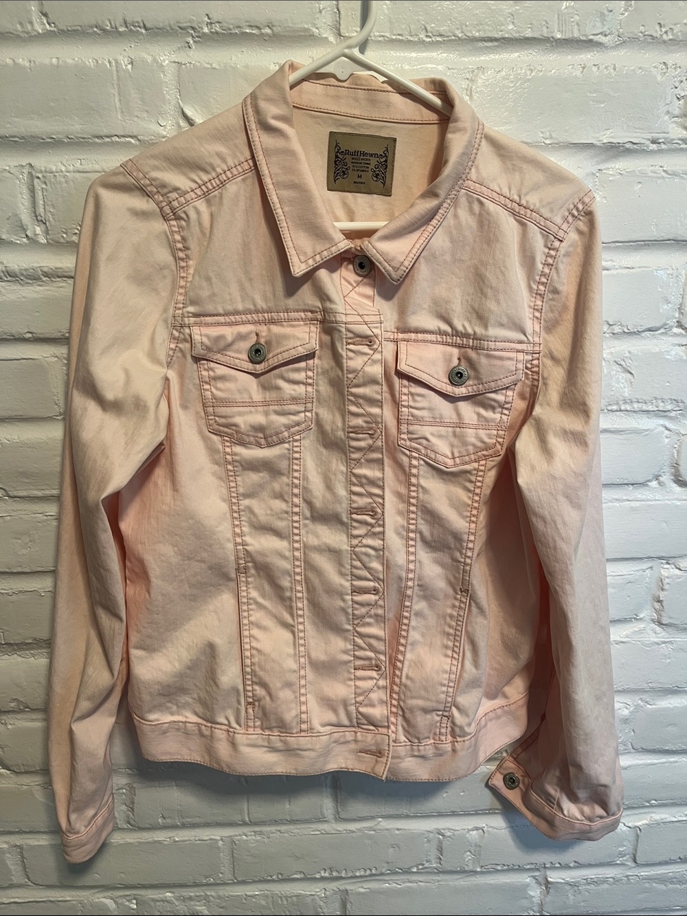 Ruff Hewn Pale Pink Denim Jacket with Chest Pockets